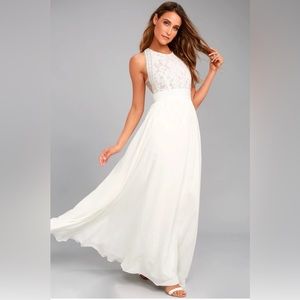 Lulus Forever and Always White Lace Maxi Dress